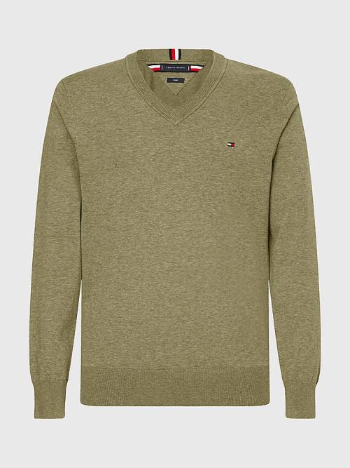 Tommy Hilfiger 1985 Essential TH Flex V-Neck Jumper Moški Puloverji Rjav | TH046KUC