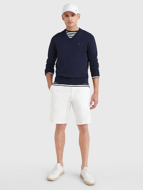 Tommy Hilfiger 1985 Essential TH Flex V-Neck Jumper Moški Puloverji Modra | TH417TDM