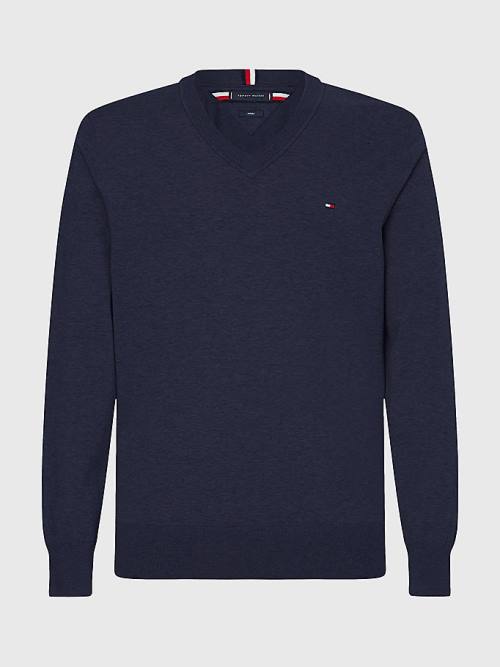 Tommy Hilfiger 1985 Essential TH Flex V-Neck Jumper Moški Puloverji Modra | TH417TDM