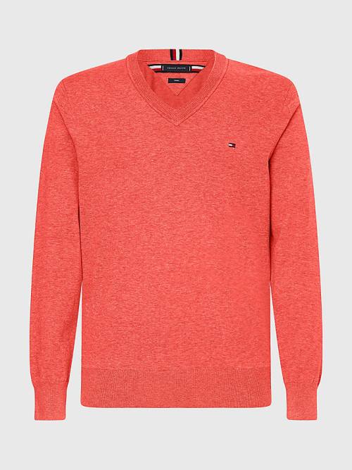 Tommy Hilfiger 1985 Essential TH Flex V-Neck Jumper Moški Puloverji Rdeča | TH653XTW