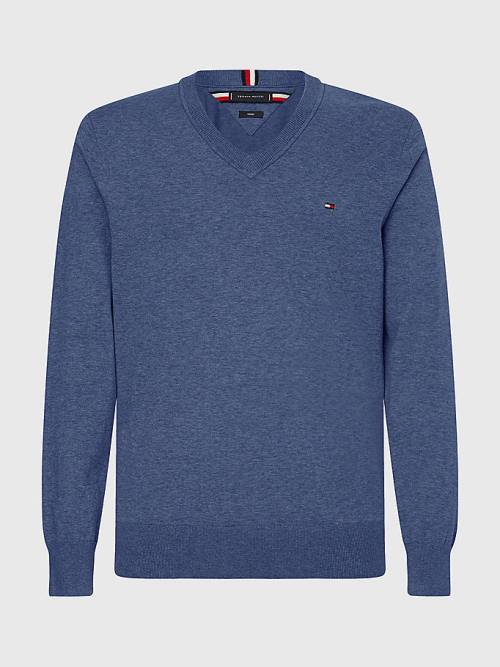 Tommy Hilfiger 1985 Essential TH Flex V-Neck Jumper Moški Puloverji Modra | TH751CQV