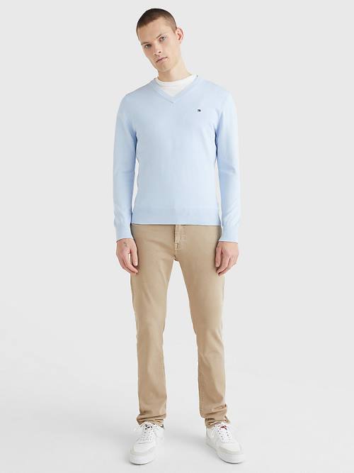 Tommy Hilfiger 1985 Essential TH Flex V-Neck Jumper Moški Puloverji Modra | TH938MEG