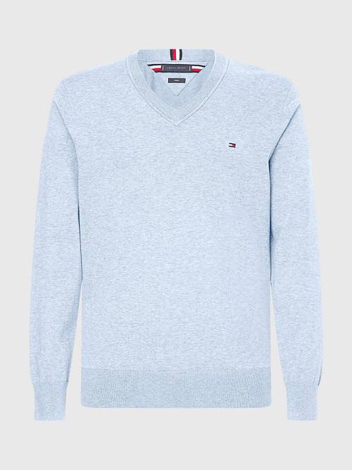 Tommy Hilfiger 1985 Essential TH Flex V-Neck Jumper Moški Puloverji Modra | TH938MEG