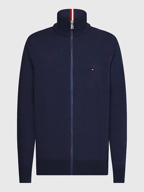 Tommy Hilfiger 1985 Essential TH Flex Zip-Thru Cardigan Moški Puloverji Modra | TH203RWG