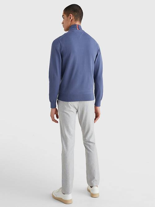 Tommy Hilfiger 1985 Essential TH Flex Zip-Thru Cardigan Moški Puloverji Modra | TH459BER