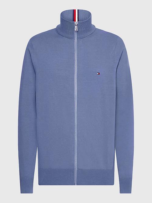 Tommy Hilfiger 1985 Essential TH Flex Zip-Thru Cardigan Moški Puloverji Modra | TH459BER