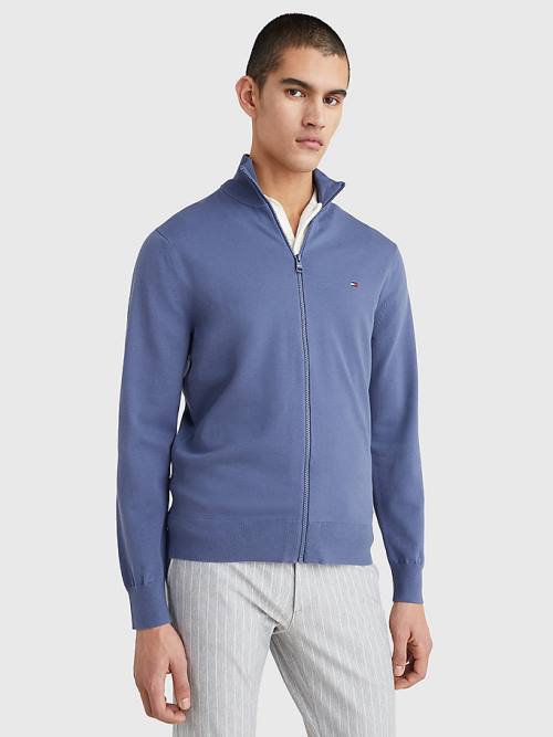 Tommy Hilfiger 1985 Essential TH Flex Zip-Thru Cardigan Moški Puloverji Modra | TH459BER