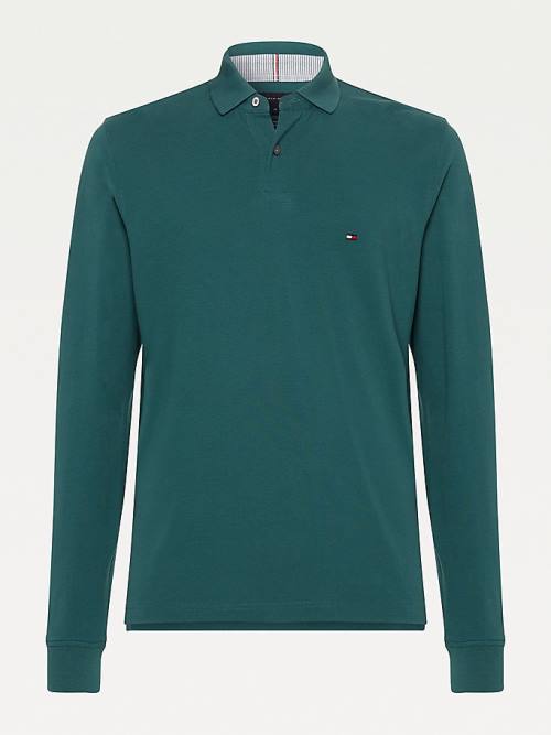 Tommy Hilfiger 1985 TH Flex Regular Fit Long Sleeve Moški Polo Majica Zelena | TH107ACP