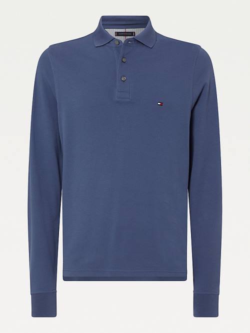 Tommy Hilfiger 1985 TH Flex Slim Fit Long Sleeve Moški Polo Majica Modra | TH163RXB