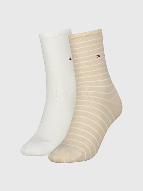 Tommy Hilfiger 2-Pack Slim Stripe Ženske Nogavice Bež | TH483BOM