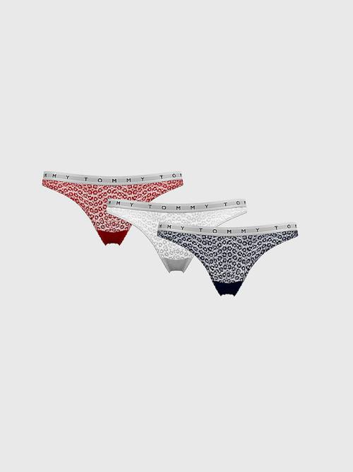 Tommy Hilfiger 3-Pack Lace Logo Waistband Thongs Ženske Spodnje Perilo Multi | TH804TSZ