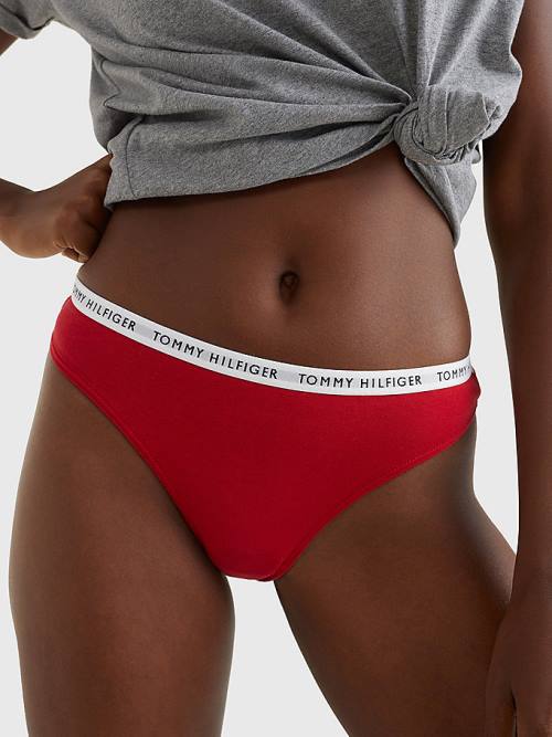 Tommy Hilfiger 3-Pack Recycled Cotton Thongs Ženske Spodnje Perilo Rdeča | TH703WLD