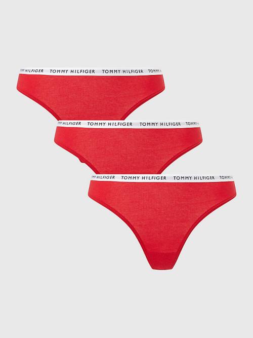 Tommy Hilfiger 3-Pack Recycled Cotton Thongs Ženske Spodnje Perilo Rdeča | TH703WLD