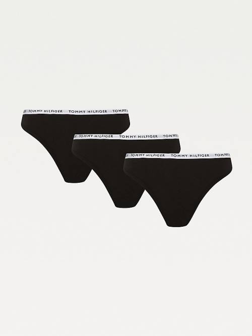 Tommy Hilfiger 3-Pack Recycled Cotton Thongs Ženske Spodnje Perilo Črna | TH760BDS