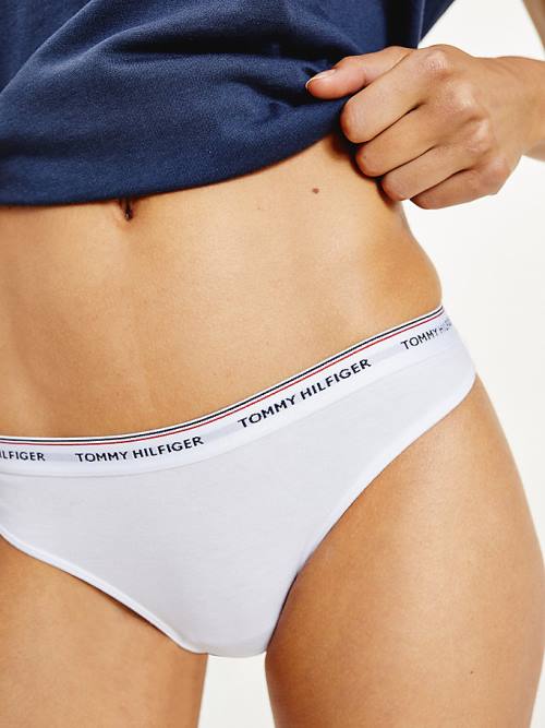 Tommy Hilfiger 3-Pack Stretch Cotton Thongs Ženske Spodnje Perilo Bela | TH142KWC