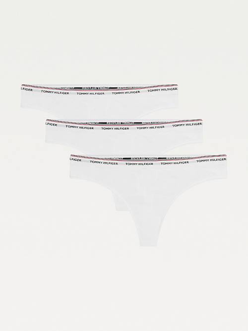 Tommy Hilfiger 3-Pack Stretch Cotton Thongs Ženske Spodnje Perilo Bela | TH142KWC