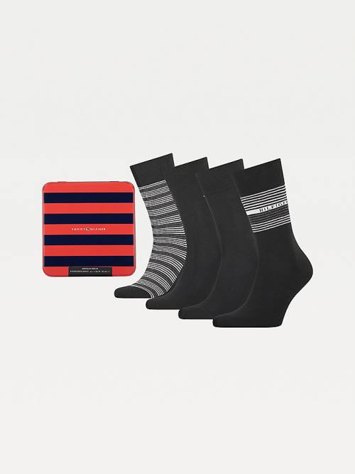 Tommy Hilfiger 4-Pack Gift Box Stripe Moški Nogavice Črna | TH142THV