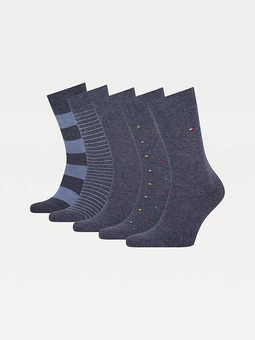 Tommy Hilfiger 5-Pack Gift Box Stripe Dot Moški Nogavice Modra | TH097MQR