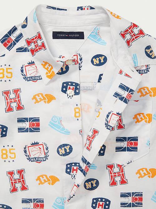 Tommy Hilfiger Adaptive Basketball Print Short Sleeve Fantje Srajce Bela | TH063QIB