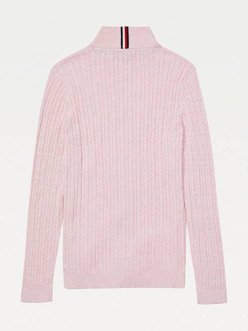 Tommy Hilfiger Adaptive Cable Knit Zip Jumper Ženske Puloverji Roza | TH956NGE