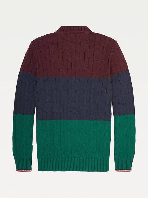 Tommy Hilfiger Adaptive Colour-Blocked Crew Neck Jumper Moški Puloverji Rdeča | TH147ZRE