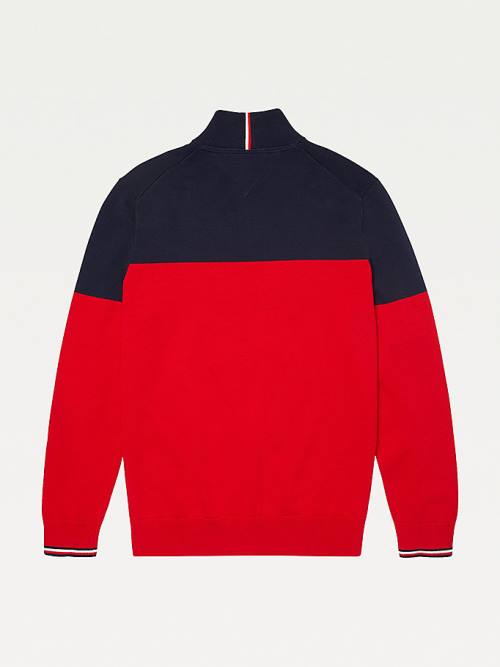 Tommy Hilfiger Adaptive Colour-Blocked Half-Zip Sweatshirt Moški Puloverji Rdeča | TH743OLK