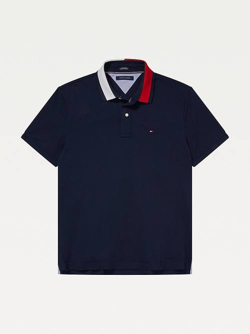 Tommy Hilfiger Adaptive Contrast Collar Custom Fit Moški Polo Majica Modra | TH195THP