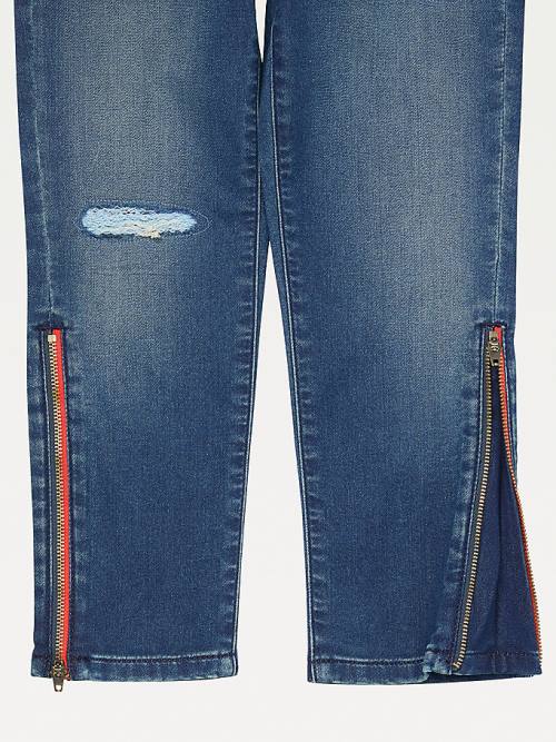 Tommy Hilfiger Adaptive Distressed Denim Joggers Dekleta Kavbojke Modra | TH014UGQ