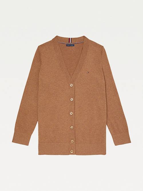 Tommy Hilfiger Adaptive Essential Cotton Cardigan Ženske Puloverji Rjav | TH024MKQ