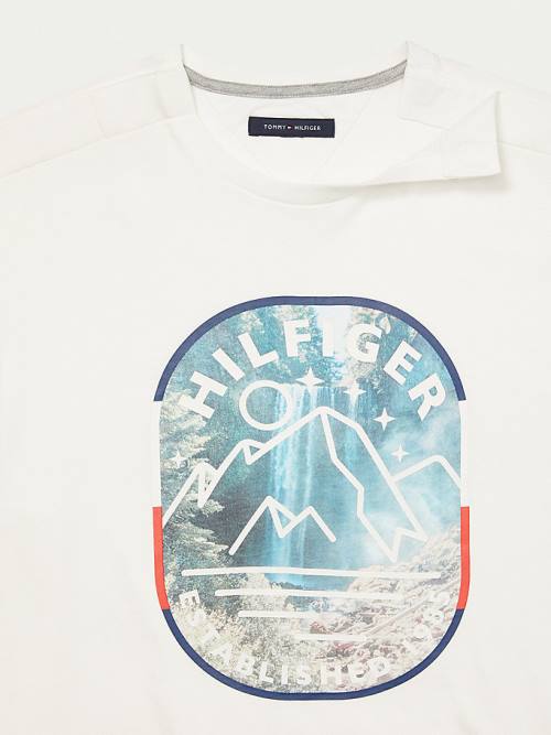 Tommy Hilfiger Adaptive Mountain Logo Graphic Moški Majice Bela | TH582JAP