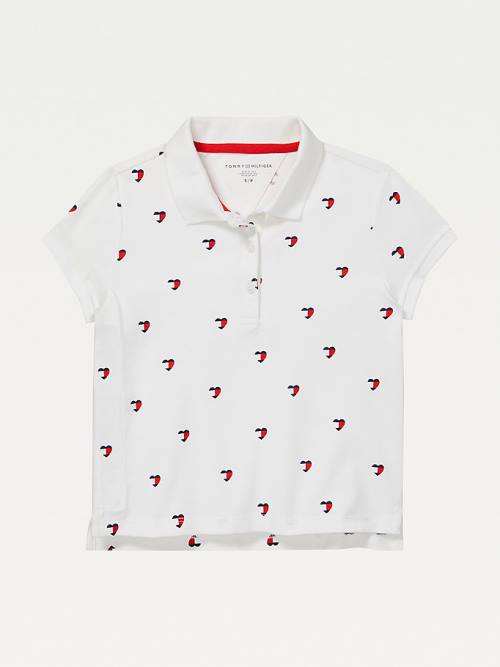 Tommy Hilfiger Adaptive Seated Fit Heart Print Polo Dekleta Majice Bela | TH947YXM