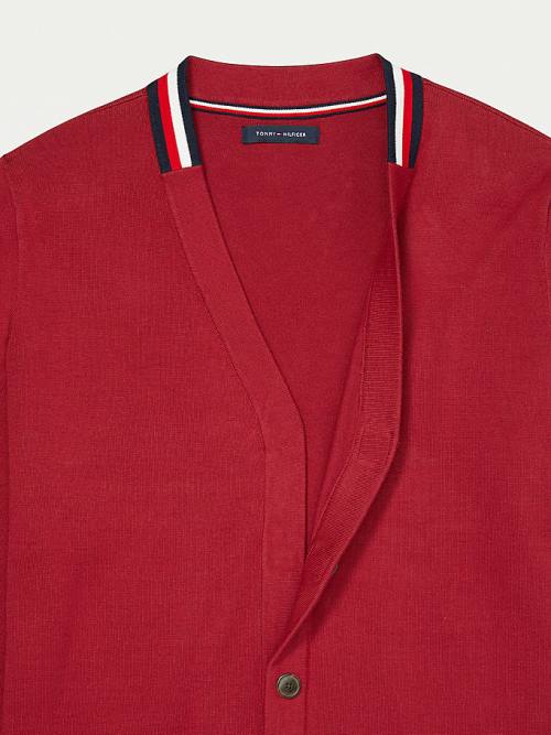 Tommy Hilfiger Adaptive Signature Collar Cardigan Moški Puloverji Rdeča | TH347ERA