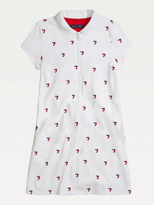 Tommy Hilfiger Adaptive Signature Heart Print Polo Dekleta Obleke Bela | TH374ABJ