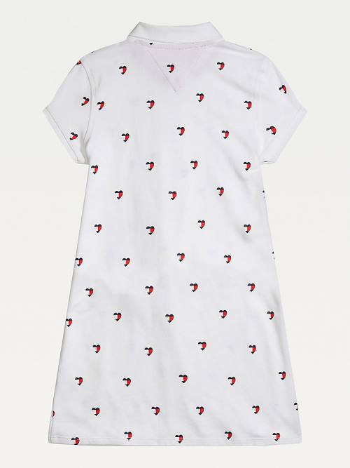 Tommy Hilfiger Adaptive Signature Heart Print Polo Dekleta Obleke Bela | TH374ABJ