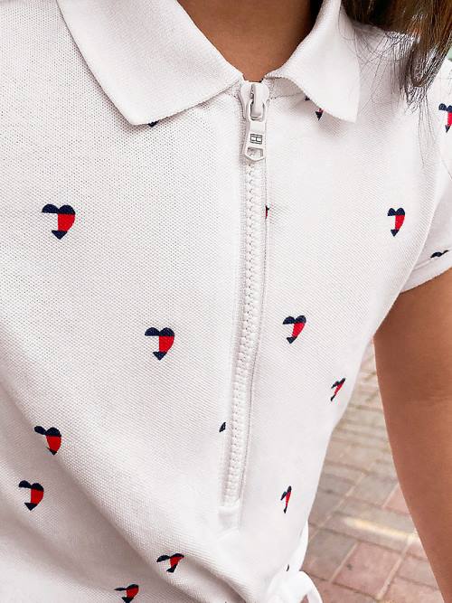 Tommy Hilfiger Adaptive Signature Heart Print Polo Dekleta Obleke Bela | TH374ABJ