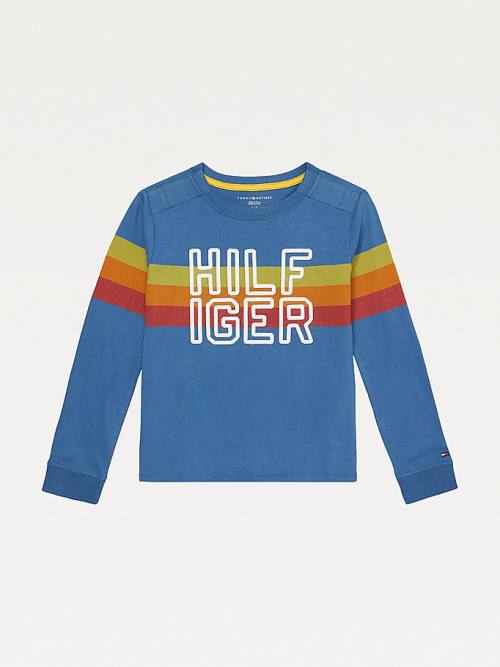 Tommy Hilfiger Adaptive Stripe Logo Long Sleeve Fantje Majice Modra | TH320ACP