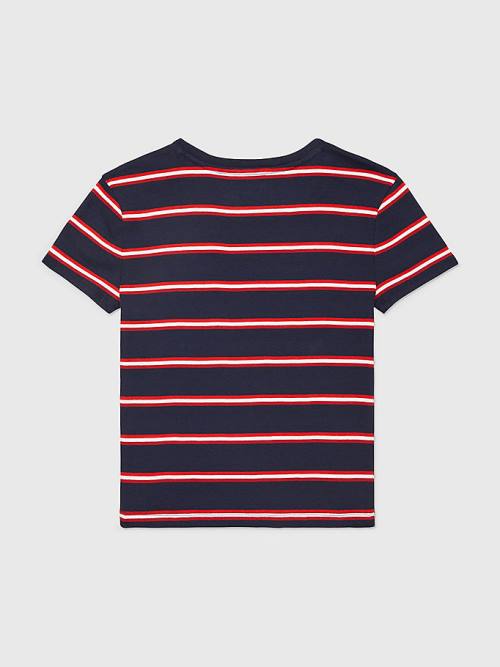 Tommy Hilfiger Adaptive Stripe Multicolour Logo Ženske Majice Modra | TH859WYV