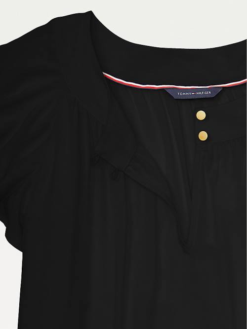 Tommy Hilfiger Adaptive Viscose Butterfly Sleeve Top Ženske Majice Črna | TH935CHL