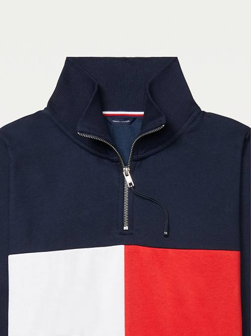 Tommy Hilfiger Adaptive Zipped Neck Flag Ženske Pulover Modra | TH146UND