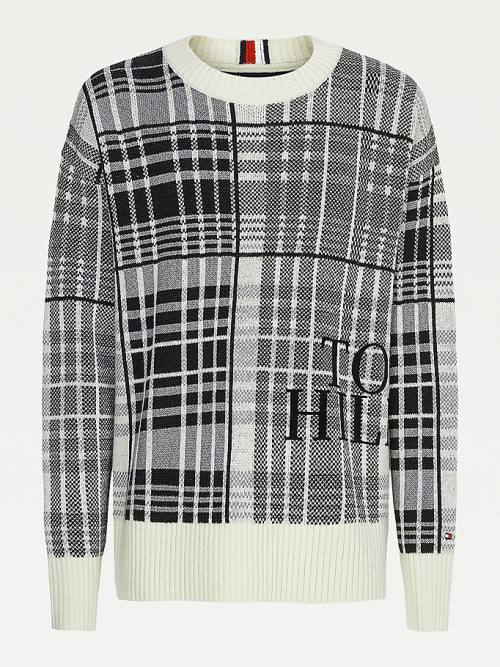 Tommy Hilfiger All-Over Check Oversized Jumper Moški Puloverji Bela | TH415QDW