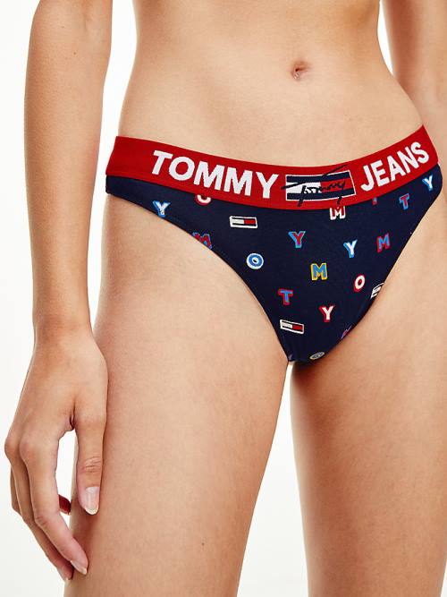 Tommy Hilfiger All-Over Logo Print Thong Ženske Spodnje Perilo Modra | TH731RWI