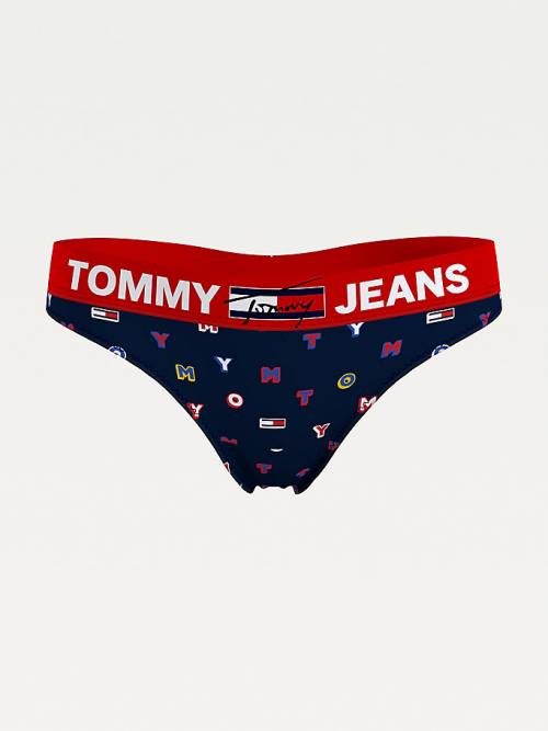 Tommy Hilfiger All-Over Logo Print Thong Ženske Spodnje Perilo Modra | TH731RWI