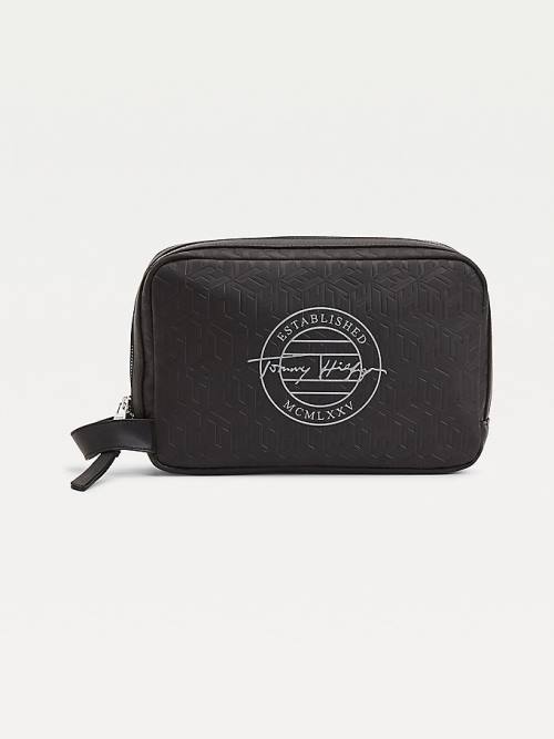 Tommy Hilfiger All-Over Monogram Washbag Moški Torbice Črna | TH850MFA