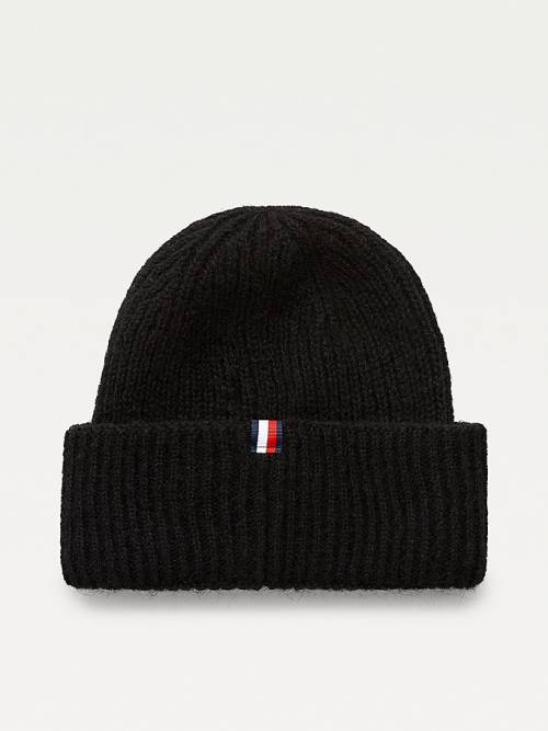 Tommy Hilfiger Alpaca Wool Blend Rib-Knit Beanie Ženske Kapa Črna | TH984UWL