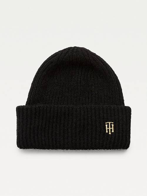 Tommy Hilfiger Alpaca Wool Blend Rib-Knit Beanie Ženske Kapa Črna | TH984UWL