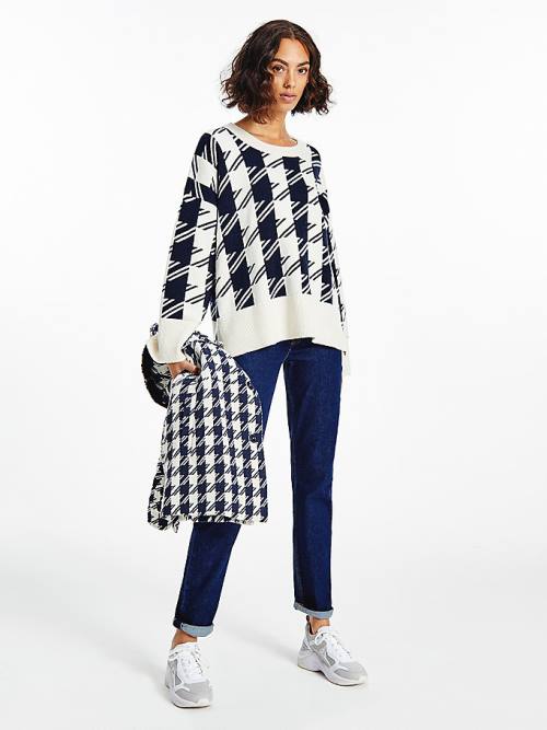 Tommy Hilfiger Alpaca Wool Houndstooth Relaxed Fit Jumper Ženske Puloverji Modra | TH439JGA