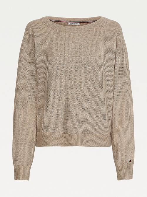 Tommy Hilfiger Alpaca Wool Wide Neck Relaxed Jumper Ženske Puloverji Bež | TH035UZE