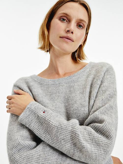 Tommy Hilfiger Alpaca Wool Wide Neck Relaxed Jumper Ženske Puloverji Siva | TH586WBS