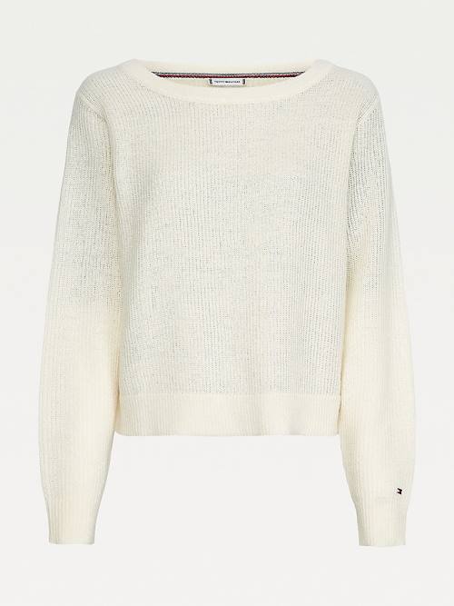 Tommy Hilfiger Alpaca Wool Wide Neck Relaxed Jumper Ženske Puloverji Bela | TH905JVP