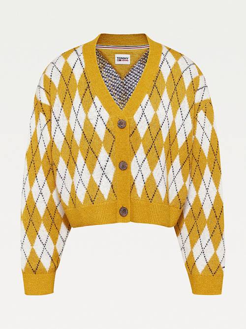 Tommy Hilfiger Argyle Cropped Cardigan Ženske Puloverji Rumena | TH081HCG